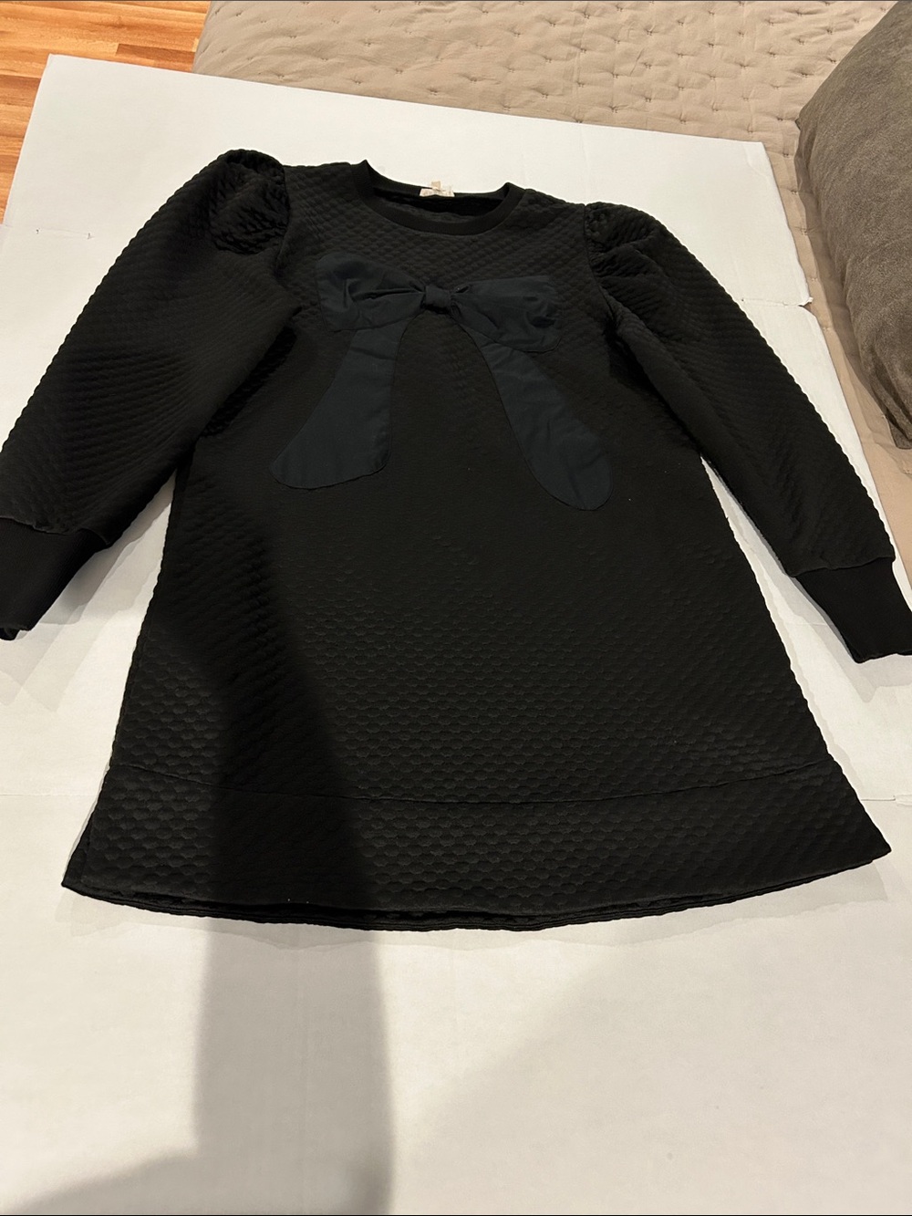 Jodifl black quilted long sleeve bow dress size small